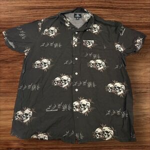 Volcom Skull Print Button Up Short Sleeve Shirt Graphic Casual Mens‎ M